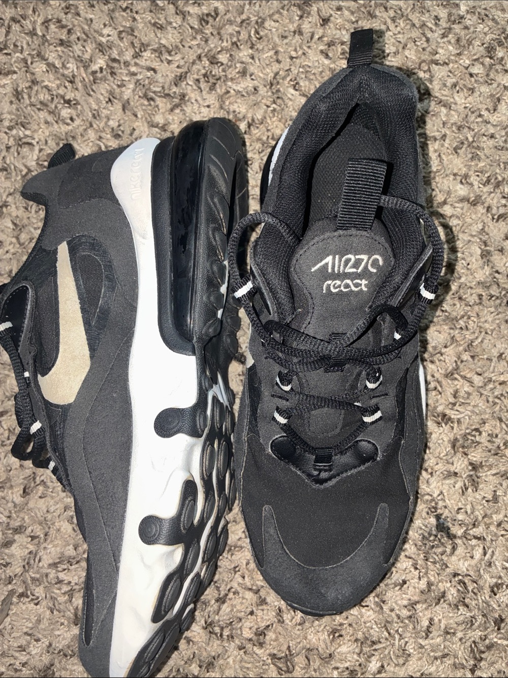 Nike Kids Black and White Air Max React 270 Sneakers